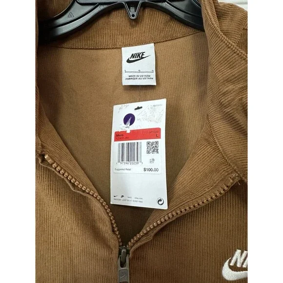 Size L Nike Club Harrington Corduroy Jacket Zip Brown Mens